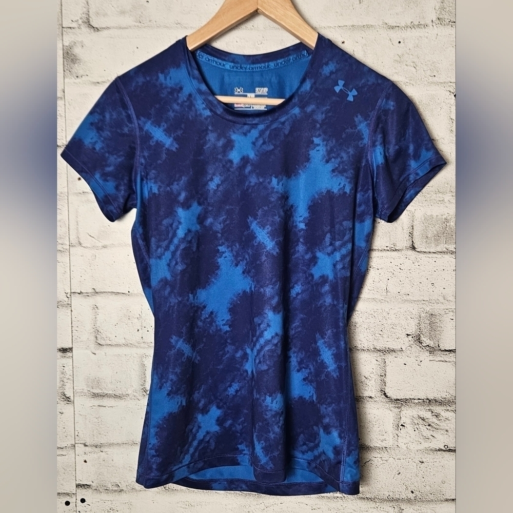 Under Armour HeatGear Blue Tie Dye Athletic Workout Tee Women Small